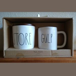 New Rae Dunn STORE canister GULP Mug Set Wood Lid